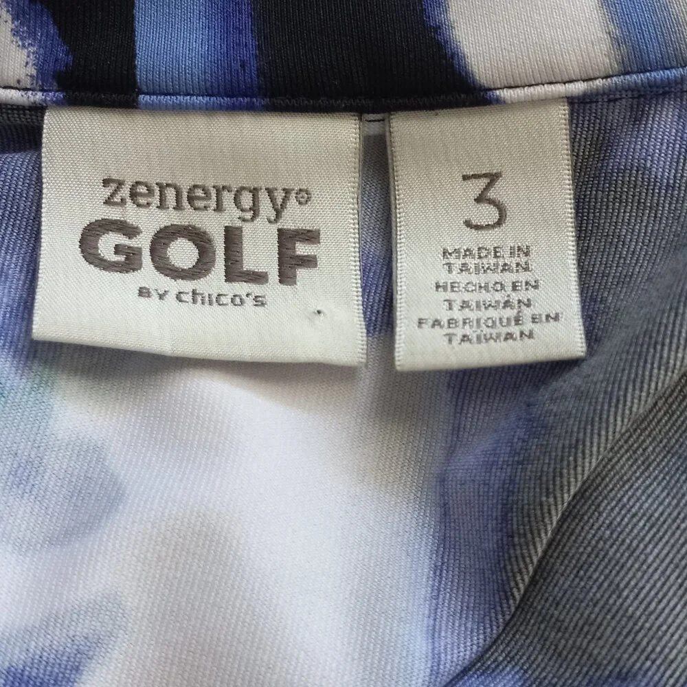 NEW Chico's Zenergy Golf 3/XL White/Multi Blue Animal Print Short Sleeve Blouse - Picture 4 of 5